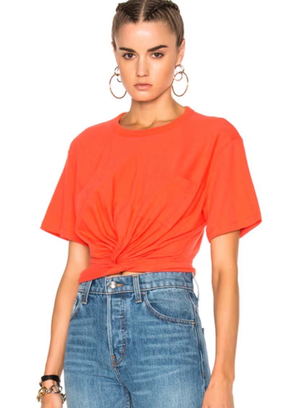 Alexander Wang Orange Jersey Twist-Knot Crop Tee